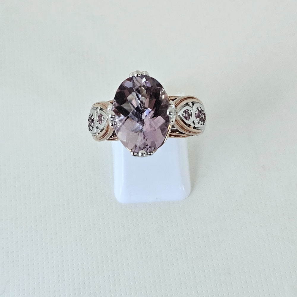 Rare Victoria Wieck Kunzite & Garnet Ring 18k Rose Gold & Sterling Silver Sz 7 - Picture 6 of 8